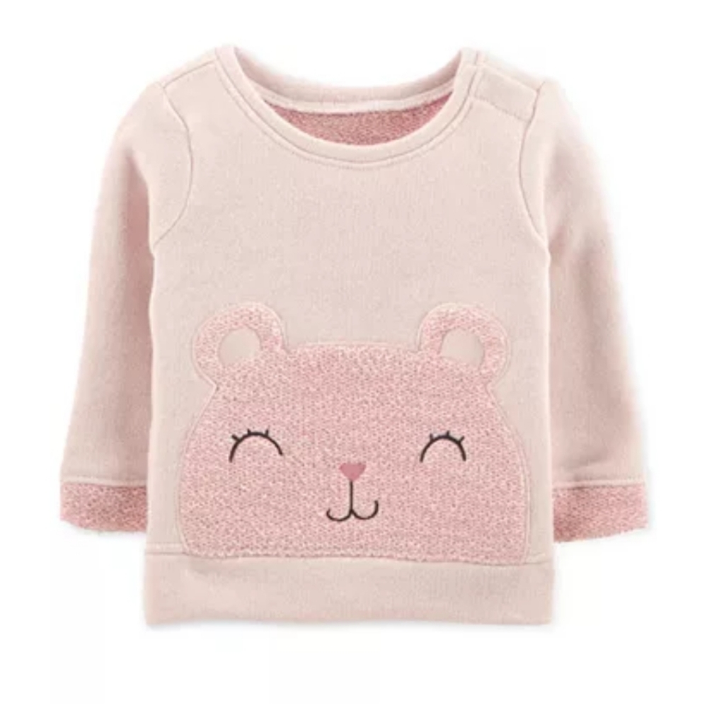 Carter's Pink Bear Face Sweater Baby Girl 12M